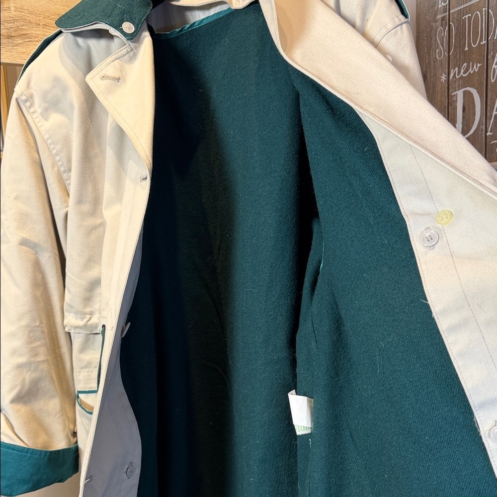 70s Vintage Norbert Nel Trench Coat Khaki Beige with Green Size 10 - Picture 9 of 16